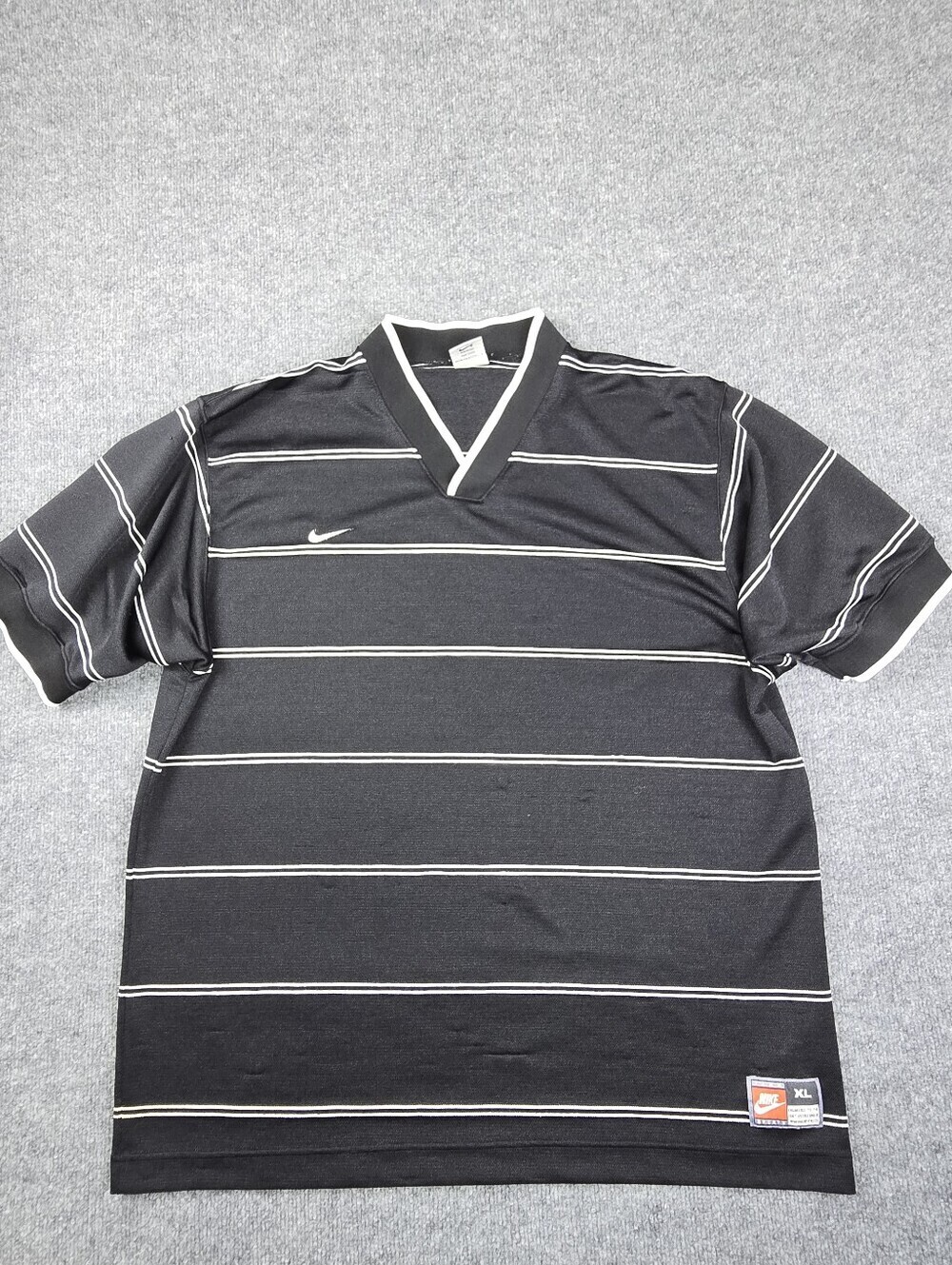 Vintage 90s Nike Striped Jersey XL Made in USA Mini Swoosh Black White